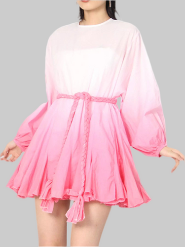 Gradient Round Neck Balloon Sleeve Dress